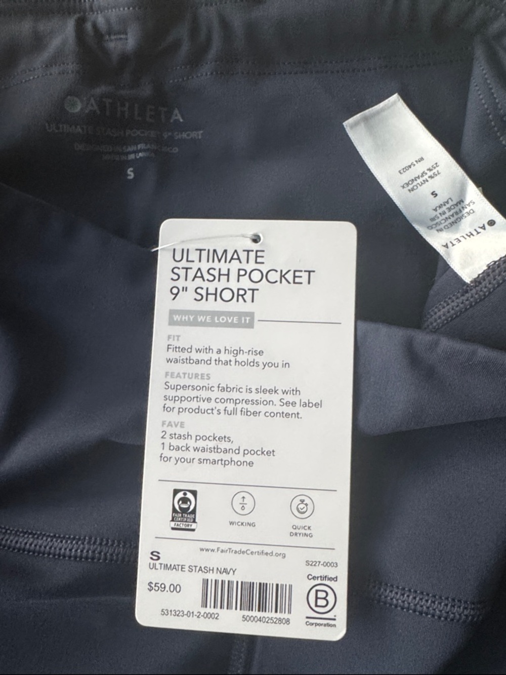 Athleta NWT Ultimate Stash Pocket 9” Short - Navy, Size S - Picture 8 of 8